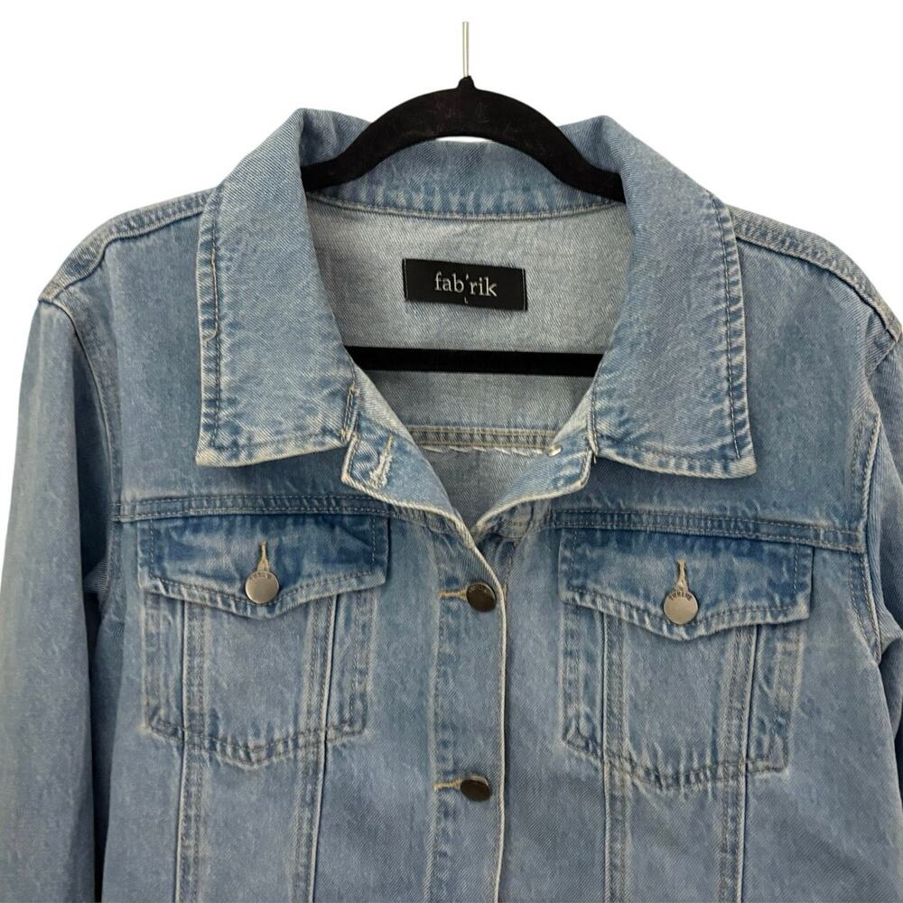 Fab’rik Denim Jean Jacket L Rhinestone Fringe Western Country Festival Sparkly - Picture 2 of 11